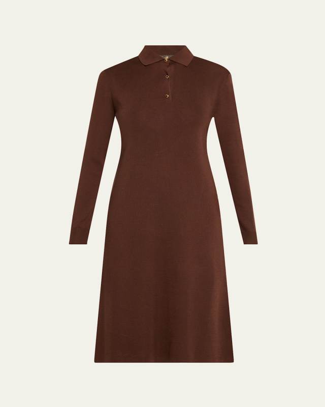 Lyskamm Long-Sleeve Silk Polo Dress